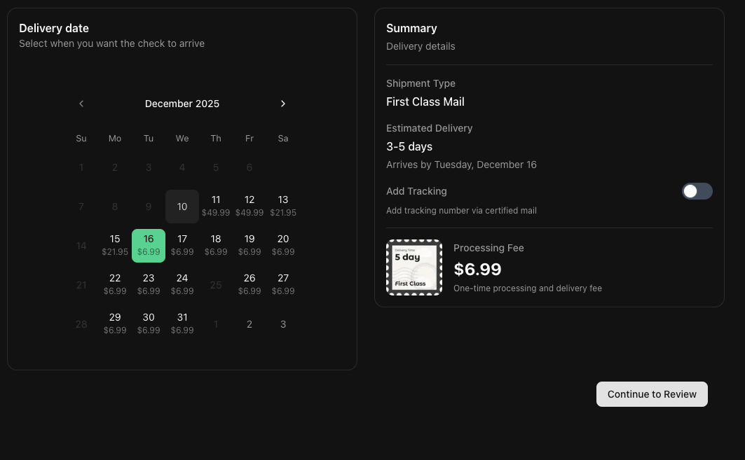 First Class shipping option